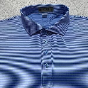 G Fore Polo Shirt Mens Large Blue Stripe Performance Stretch Golf Button